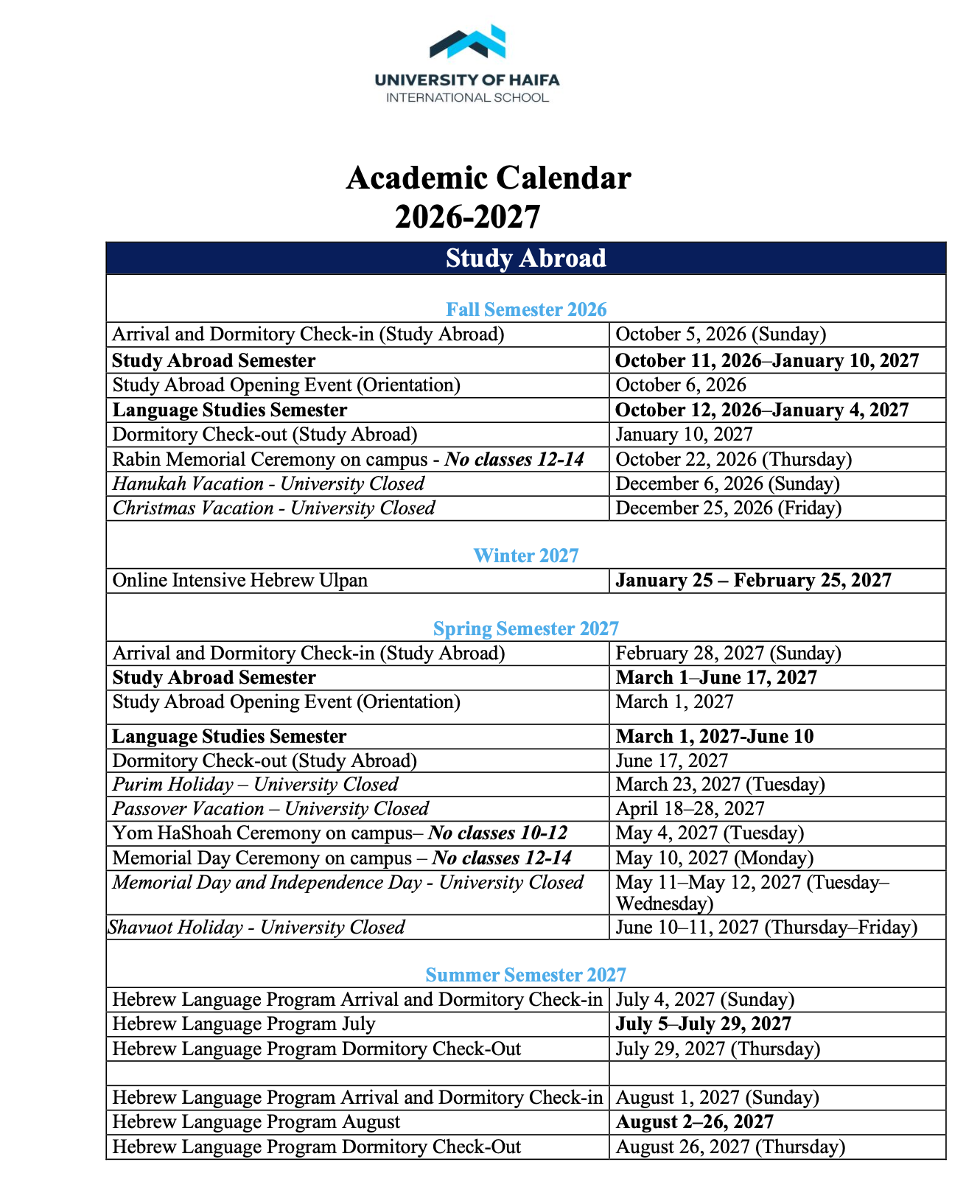 Read more about the article Academic Calendar 2026-2027